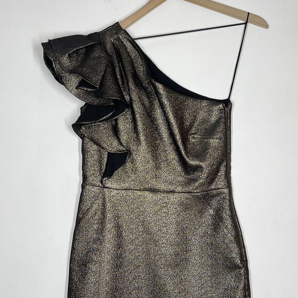 VERONICA BEARD Ensley Dress Womens Size 6 One Shoulder Black Gold Metallic - Picture 4 of 10
